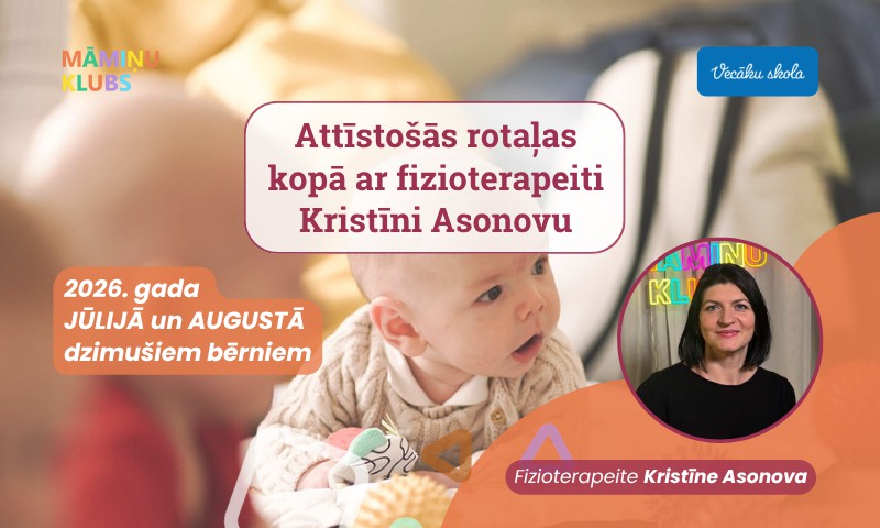 Attīstošās rotaļas ar fizioterapeiti Kristīni Asonovu 2026. gada JŪLIJĀ un AUGUSTĀ dzimušiem bērniem