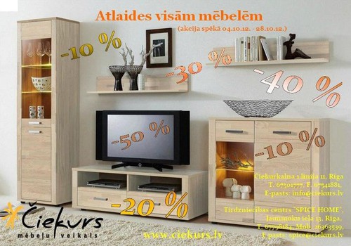 Atlaides visām mēbelēm salonā Čiekurs līdz 50%