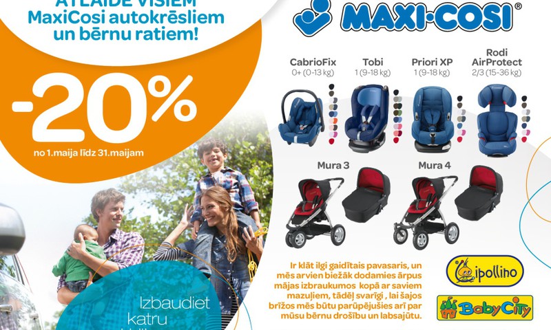 Atlaide visiem MaxiCosi autokrēsliem un bērnu ratiem -20%!