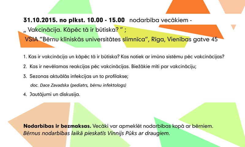Vecāki aicināti apmeklēt Vinnija Pūka skolas semināru „Vakcinācija. Kāpēc tā ir būtiska?”