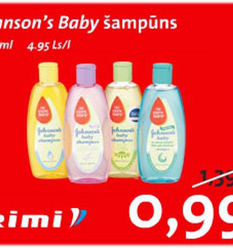 RIMI Bērnu dienās Johnson's Baby šampūniņš par 0,99Ls!