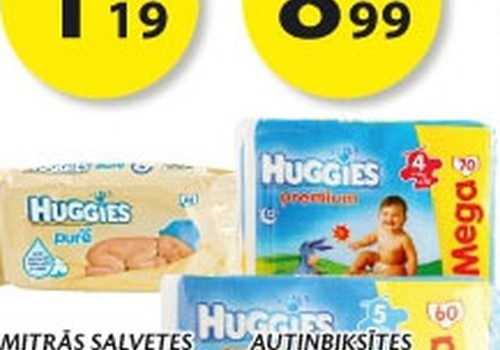 Nedēļas akcijas piedāvājums Huggies® autiņbiksītēm un mitrajām salvetēm veikalos Maxima!