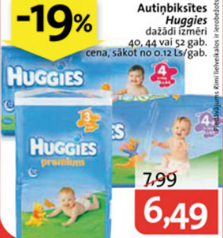 Huggies® Premium autiņbiksītes sākot ar 0,12Ls/gab!