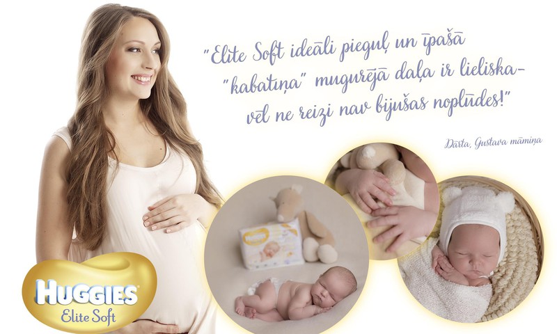 Huggies® Elite Soft pasargā mazuli gan naktī, gan dienā