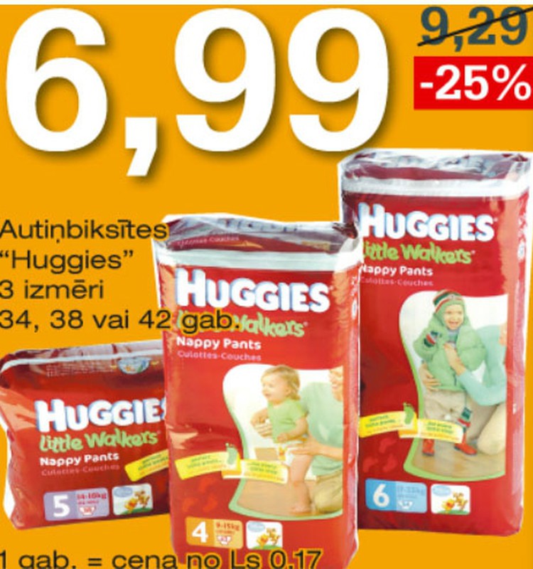 Super Netto veikalos Huggies® Little Walkers® autiņbiksītes ar 25% atlaidi!