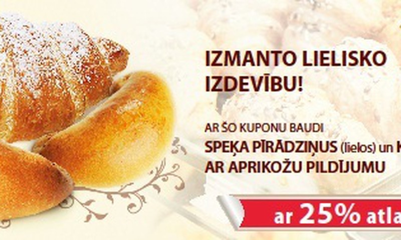 Izdrukā kuponu un saņem 25% atlaidi Iļguciema maiznīcas konditorejā