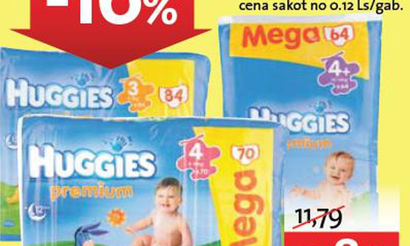 Huggies® Premium Mega paka ar 16% atlaidi! Izmanto izdevību veikalos RIMI!