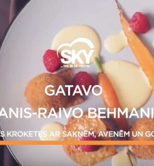 Vistas gaļas kroketes ar saknēm, avenēm un gogelmogeli