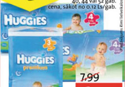 Huggies® Premium autiņbiksītes sākot ar 0,12Ls/gab!