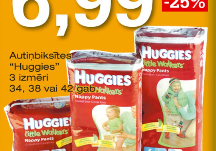 Super Netto veikalos Huggies® Little Walkers® autiņbiksītes ar 25% atlaidi!