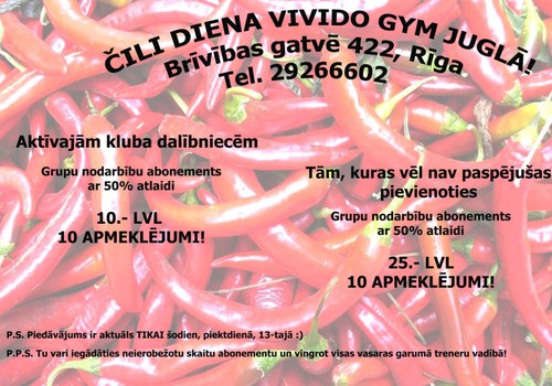 Čili diena Vivido Gym Juglā 13.maijā!