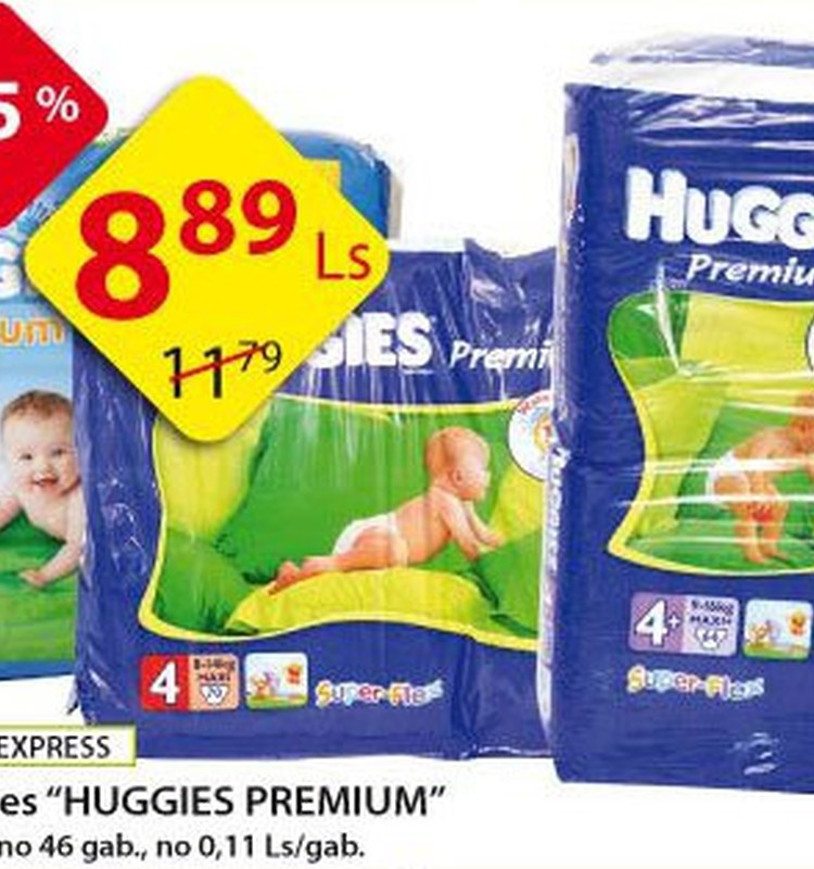 Huggies® Premium Mega paka tikai par 8,89Ls!