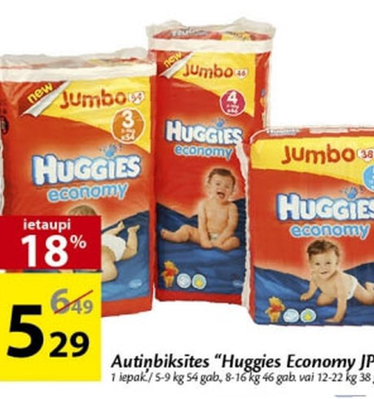 Huggies® Economy autiņbiksītes tikai par 5,29Ls!