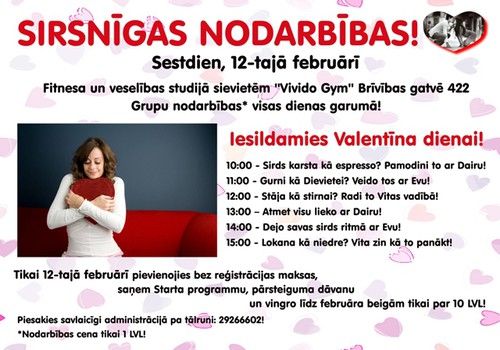 Iesildamies Valentīna dienai- sirsnīgas nodarbības Vivido Gym!