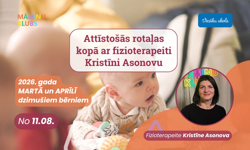 Attīstošās rotaļas ar fizioterapeiti Kristīni Asonovu 2026. gada MARTĀ un APRĪLĪ dzimušiem bērniem