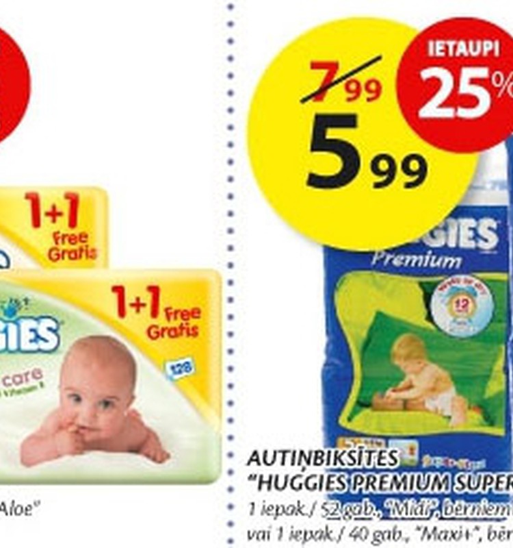Izvēloties Huggies nedēļas piedāvājumu, ietaupi līdz 50%!