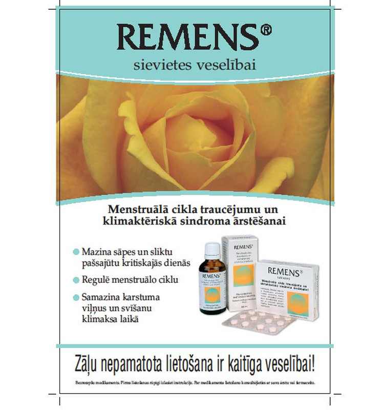 Remens®- menstruālā cikla traucējumiem. Iegādājies ar 20% atlaidi!