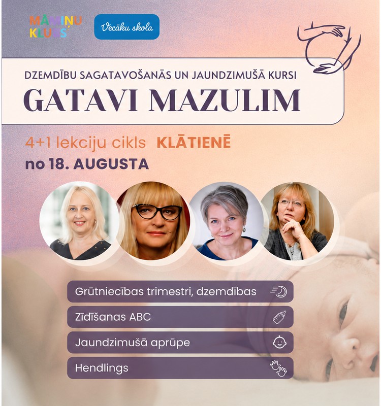 Dzemdību sagatavošanas kursi GATAVI MAZULIM 4+1 lekciju cikls no 18.augusta KLĀTIENĒ.