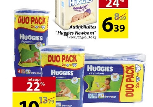 Izdevīgi piedāvājumi Huggies® Newborn un Huggies® Premium autiņbiksītēm!