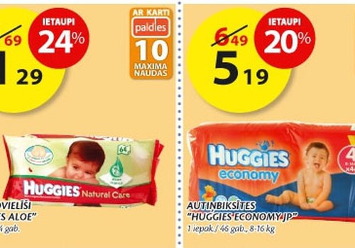 Nedēļas akcijas piedāvājums veikalos Maxima: lētāk Huggies® mitrās salvetes un autiņbiksītes