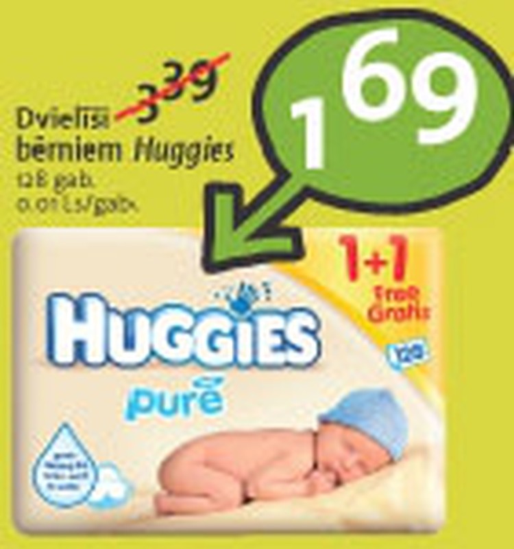 Pērc Huggies® Pure mitrās salvetes jaundzimušajam tikai par 1,69Ls!