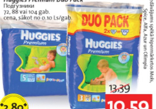 Pērc Huggies Premium Duo Pack lētāk!