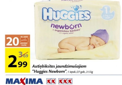 Huggies® Newborn veikalos Maxima lētāk!