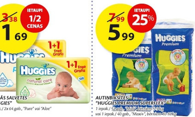 Izvēloties Huggies nedēļas piedāvājumu, ietaupi līdz 50%!