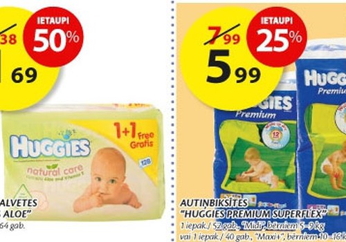 Nedēļas akcijas piedāvājums Huggies® autiņbiksītēm un mitrajām salvetēm veikalos Maxima!