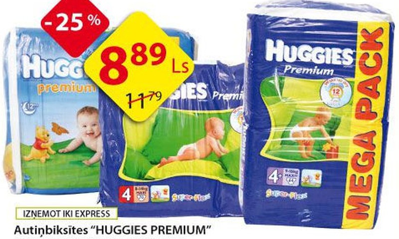 Huggies® Premium Mega paka tikai par 8,89Ls!