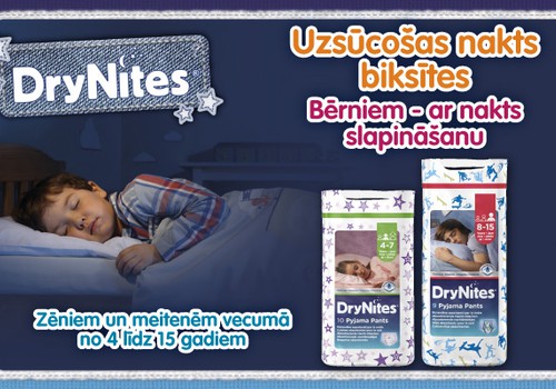 DryNites® uzsūcošas nakts biksītes par īpašu cenu veikalos PRISMA līdz 10.septembrim