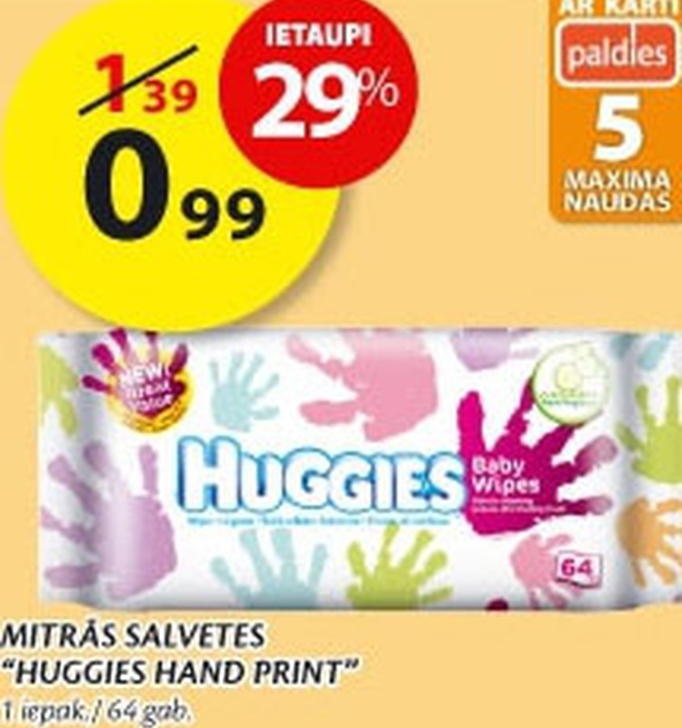 Nedēļas akcijas piedāvājums: Huggies® mitrās salvetes par 0,99Ls!