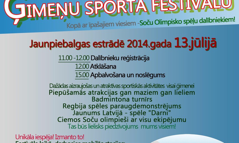 13.jūlijā Jaunpiebalgā notiks Ģimeņu sporta festivāls