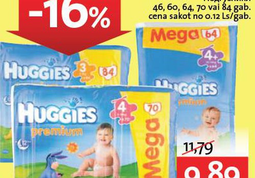 Huggies® Premium Mega paka ar 16% atlaidi! Izmanto izdevību veikalos RIMI!