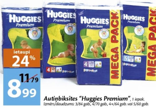 Pērc Huggies® Premium ar 24% atlaidi veikalos Maxima!