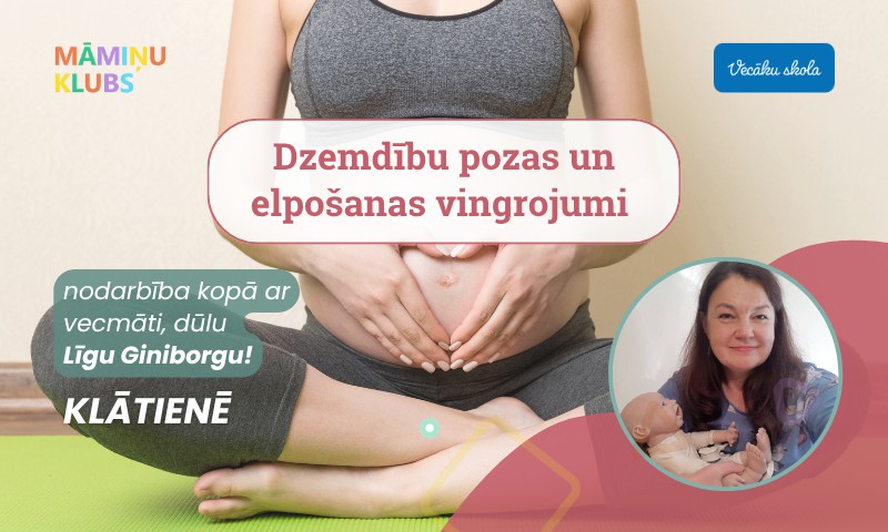 Dzemdību pozu un elpošanas vingrojumu nodarbība kopā ar vecmāti, dūlu Līgu Giniborgu KLĀTIENĒ