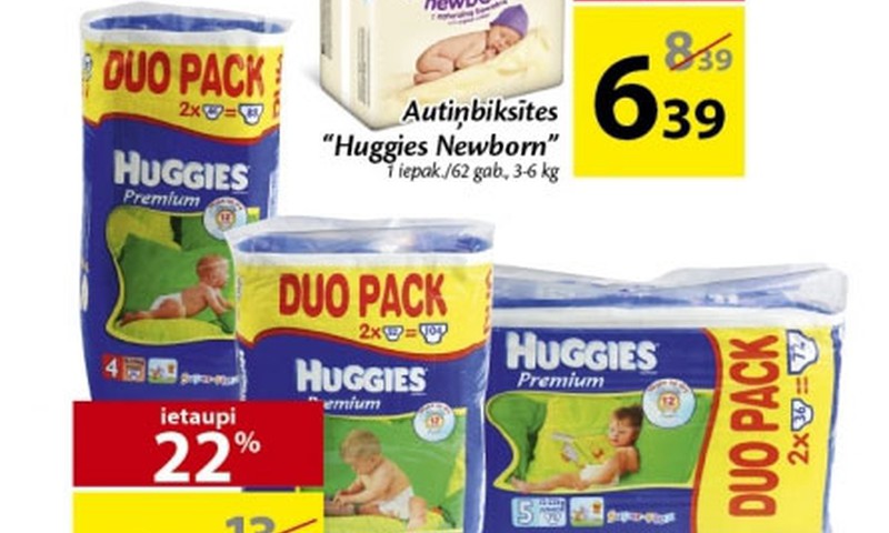 Izdevīgi piedāvājumi Huggies® Newborn un Huggies® Premium autiņbiksītēm!