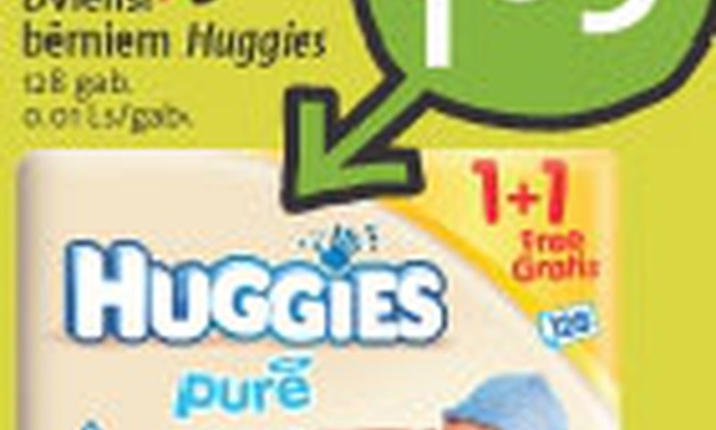 Pērc Huggies® Pure mitrās salvetes jaundzimušajam tikai par 1,69Ls!